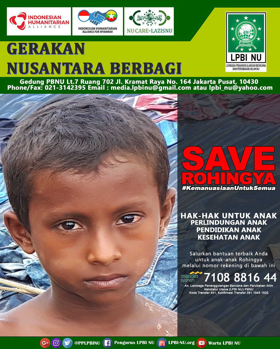 Pendidikan dan kesehatan bagi anak-anak Rohingya menjadi prioritas utama aksi kemanusiaan. Memberikan pelayanan ke mereka sejak dini turut membantu masa depan mereka. Mari Peduli dan Donasi #JumatBerkah #KemanusiaanUntukSemua #SaveRohingya #NusantaraBerbagi <a href="/nu_online/">NU Online</a> <a href="/nu_berbagi/">Nusantara Berbagi</a>