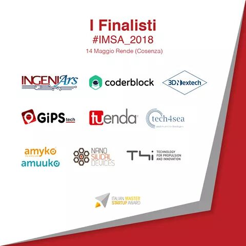 🏆La finale di #IMSA2018 si avvicina, scopriamo insieme i 9 #finalisti:
@3DNextech
<a href="/gips_tech/">GiPStech</a>
<a href="/IngeniArs_Srl/">IngeniArs S.r.l.</a>
#NanoSilical 
<a href="/coderblock/">Coderblock</a>
#T4innovation
<a href="/Tech4sea/">Tech4sea</a> 
@Amyko_official 
#WKJ
👇
Visita la pagina dedicata per conoscere i #team! pnicube.it/premio-italian…
#startup #innovazione