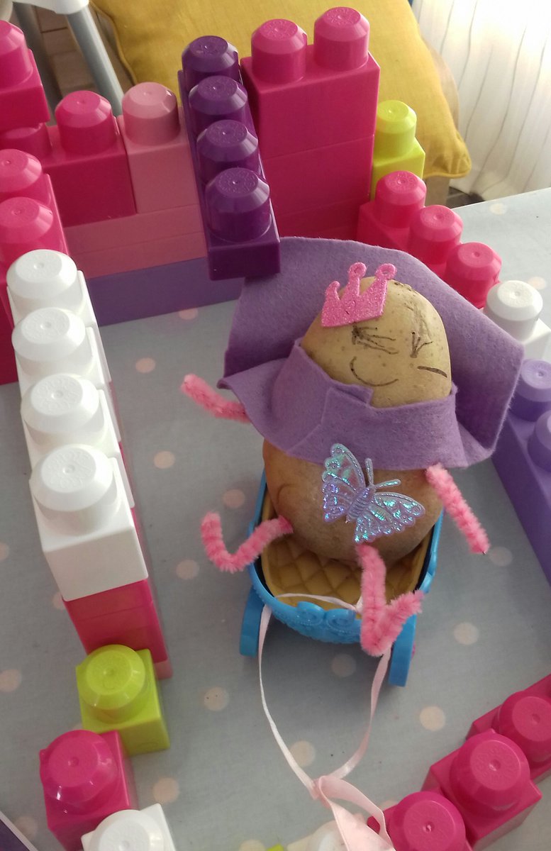 glambecci's tweet photo. @turnerwhites Ellie's Supertato in her castle. https://t.co/A9tq2ovFnh