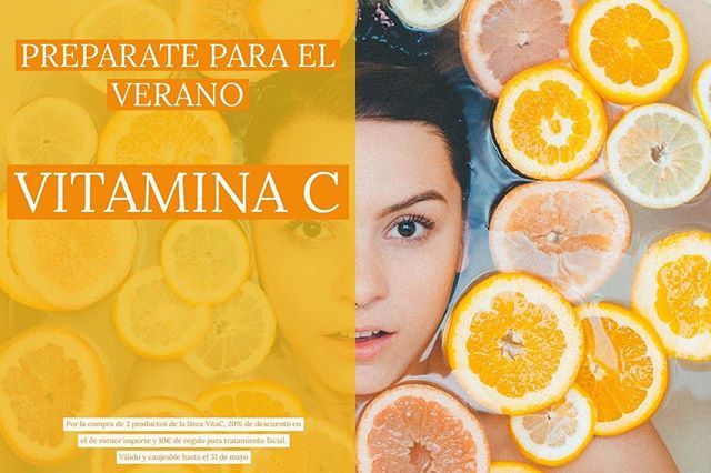 VITAMINA C prepara tu piel para el verano!! PROMO MES DE MAYO ...por la compra de dos productos VitaC 20% de descuento en el de menor importe y 10€ de regalo para tratamiento facial!! Válido y canjeable hasta el 31 de mayo #cool #coolmurcia #coolnailbar #coolcartagena #murci…