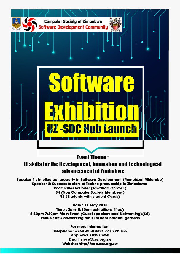 compsocietyzim's tweet photo. #CSZEvents #EverythingICT
Join us at our next event themed 'IT skills for the Development, Innovation and Technological advancement of Zimbabwe'. 

Check out our website at https://t.co/tIMGuMAELW. 

For more details check the flier. https://t.co/gYZUKp03l3