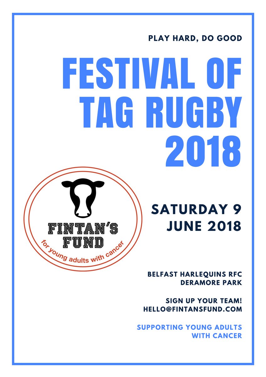 FintansFund's tweet photo. Our Festival of Rugby fundraiser is back for 2018! A fun day out for players and spectators of all ages. Details in photo but come out, play hard, do good! https://t.co/lLnt0UpqeQ