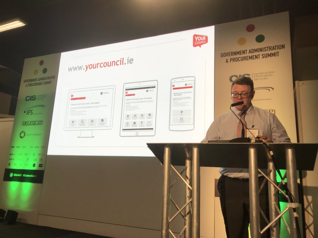 Conor Ahern from <a href="/Corkcoco/">Cork County Council</a> speaking at the <a href="/ConstructSummit/">National Construction Summit</a> 2018 on the Digital Transformation happening in #Cork with yourcouncil.ie @servicerepublic @SSCIRL #Build18 #Construction18 #Innovation #YourCouncil #LocalGovernment