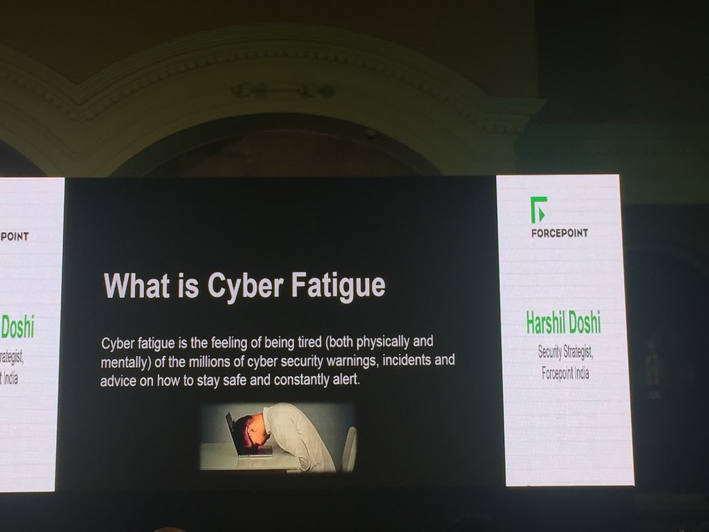 sanmukherjee's tweet photo. #cyberfatigue is becoming common in day to day work for a #security analyst #FSEday2018 #Forcepoint @Forcepointsec https://t.co/bLmdGXAnUy