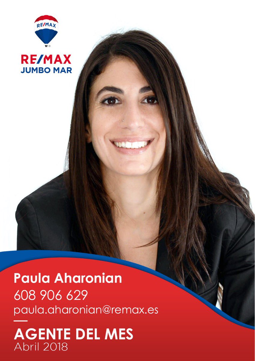 remax_jumbo_mar's tweet photo. Felicitamos a nuestra compañera @pauaharonian por ser el agente del mes de #abril.
¡Enhorabuena! ¡Excelente trabajo!
#Gruporemaxjumbo #remaxjumbomar #AgenteDelMes https://t.co/Y68P3Fz65H
