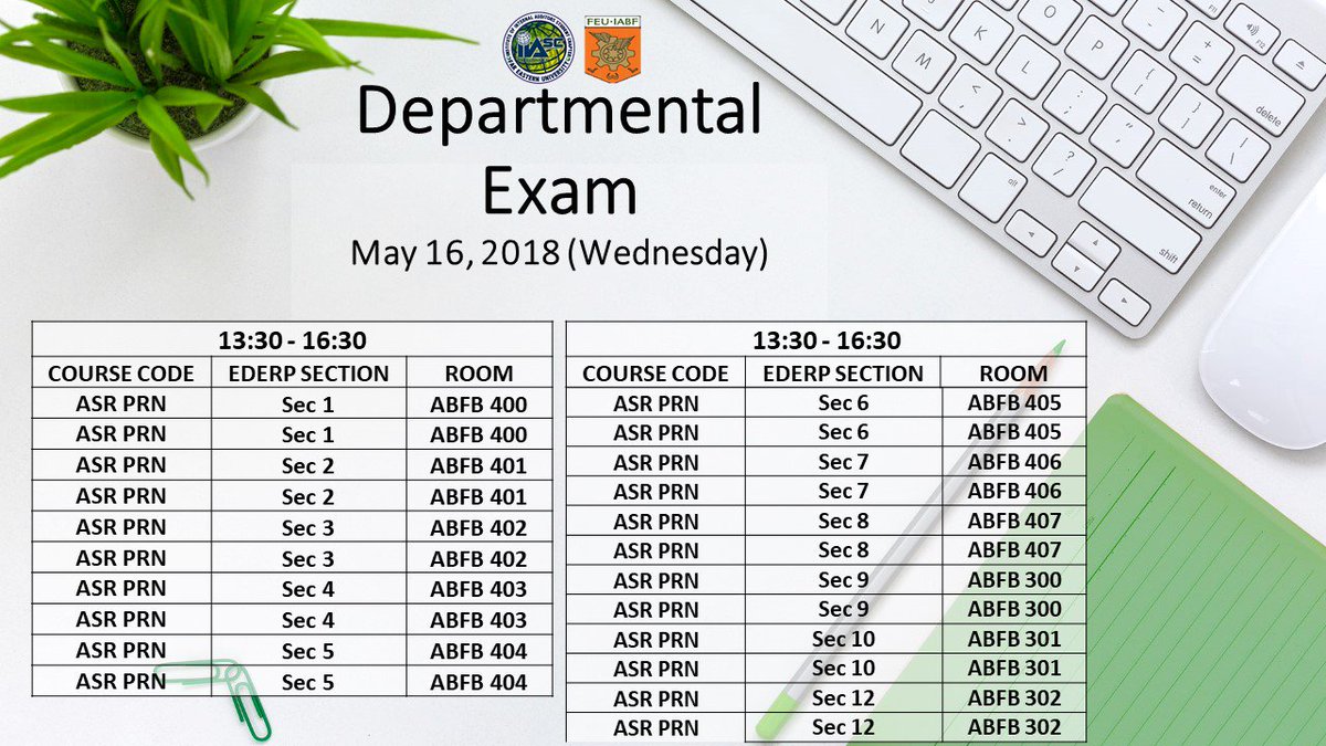 iiascfeu's tweet photo. Please take note of the schedule of Final Departmental Exams.
Good luck! :)

#LabanIA https://t.co/94Dzh1a5va