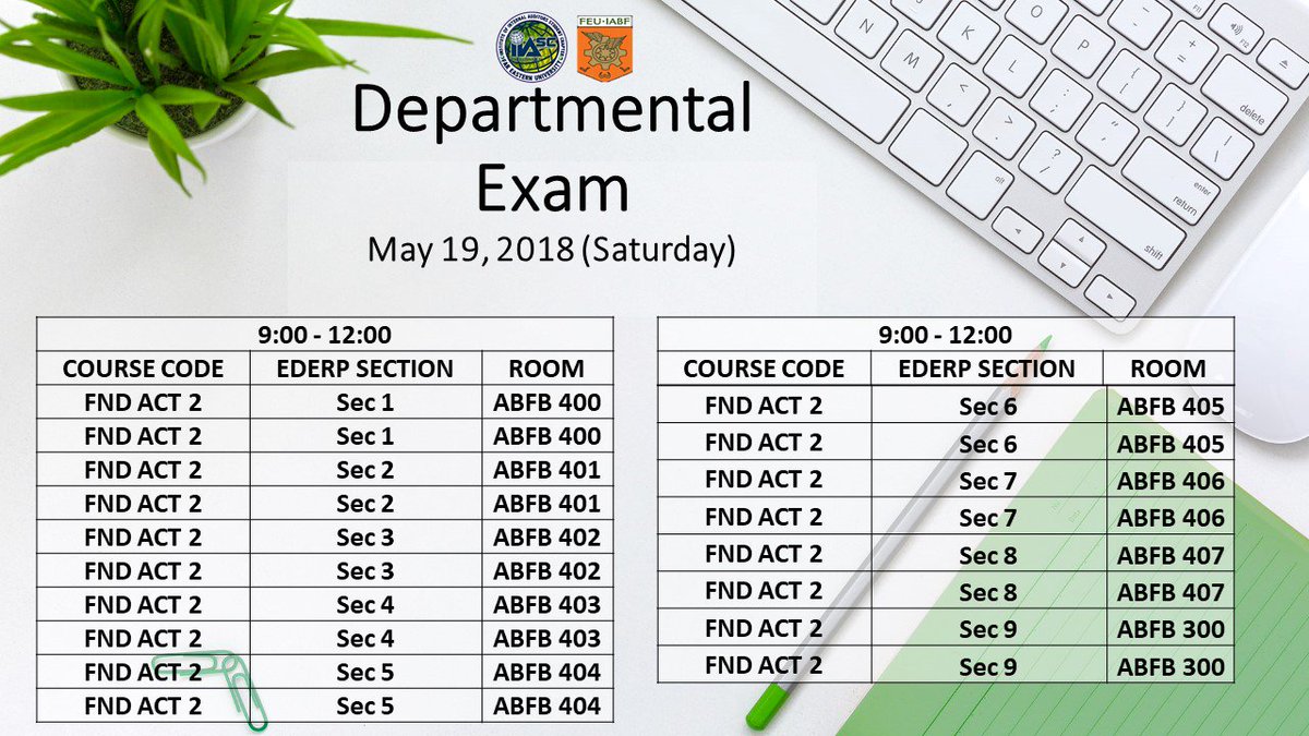 iiascfeu's tweet photo. Please take note of the schedule of Final Departmental Exams.
Good luck! :)

#LabanIA https://t.co/94Dzh1a5va