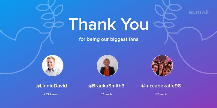 Our biggest fans this week: <a href="/LinnieDavid/">David Linnie</a>, <a href="/BrankaSmith3/">Branka Smith</a>, @mccabekatie98. Thank you! via sumall.com/thankyou?utm_s…
