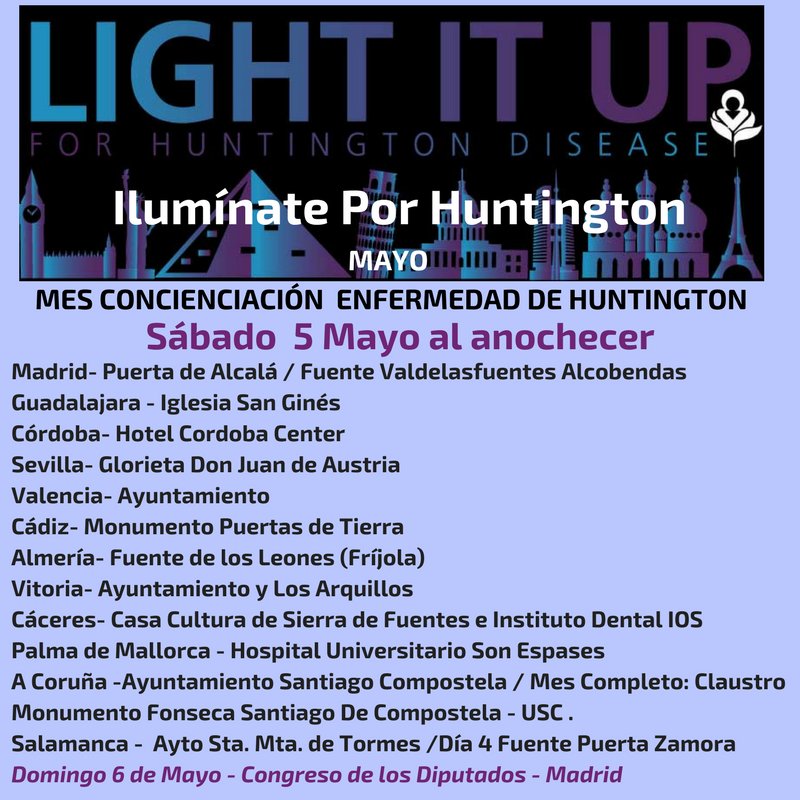 Madrid iluminada por el #Huntington #LightItUp4HD RT @NoInvisibles @FEDER_ONG @seneurologia @CentroCREER
