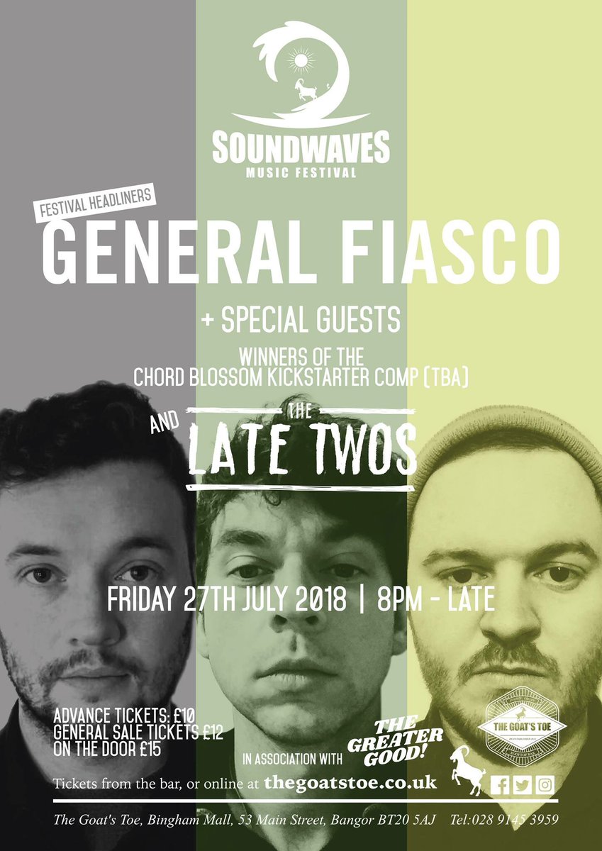 Really looking forward to this one! <a href="/generalfiascouk/">General Fiasco</a> <a href="/Chordblossom/">Chordblossom</a> <a href="/GoatstoeBangor/">The Goats Toe</a>