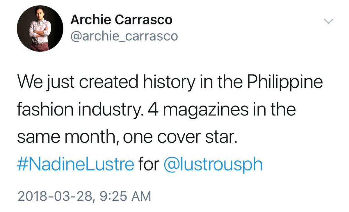 jenjenfuh's tweet photo. Had to take a minute and bow down to this legend...

- First local celeb to partner up with an international make up brand.

- First to grace the cover of 4 different mags in the same month.

- First woman to be on the cover of @garagemagazine.

#NadineLustre #GarageXNadineLustre https://t.co/WEbHo68NQq