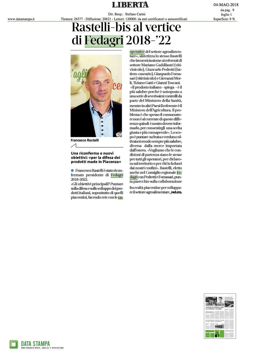 Confcoop_ER's tweet photo. Francesco Rastelli, presidente del Copap @agliobiancopc, riconfermato alla guida di #Fedagri #Piacenza. La notizia su @Liberta_it
@CooperativeAgro https://t.co/QyJOa1sswY