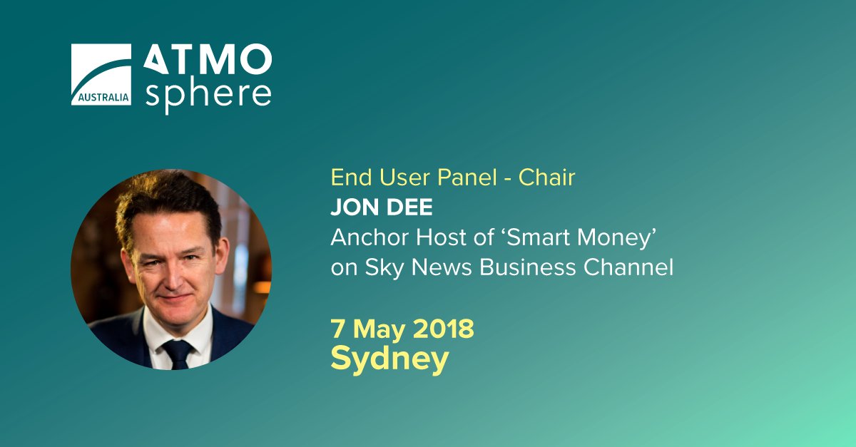 ATMOEvents's tweet photo. [#ATMOAustralia 7 May] We introduce you to Jon Dee - writer, executive producer and host of the Smart Money, who will be chairing the End User Panel on ATMO Australia 2018 conference.

Secure your place &amp; register here: https://t.co/deFa4GuEww 
#GoNatRefs @JonDeeOz https://t.co/hs8qqVQiAf