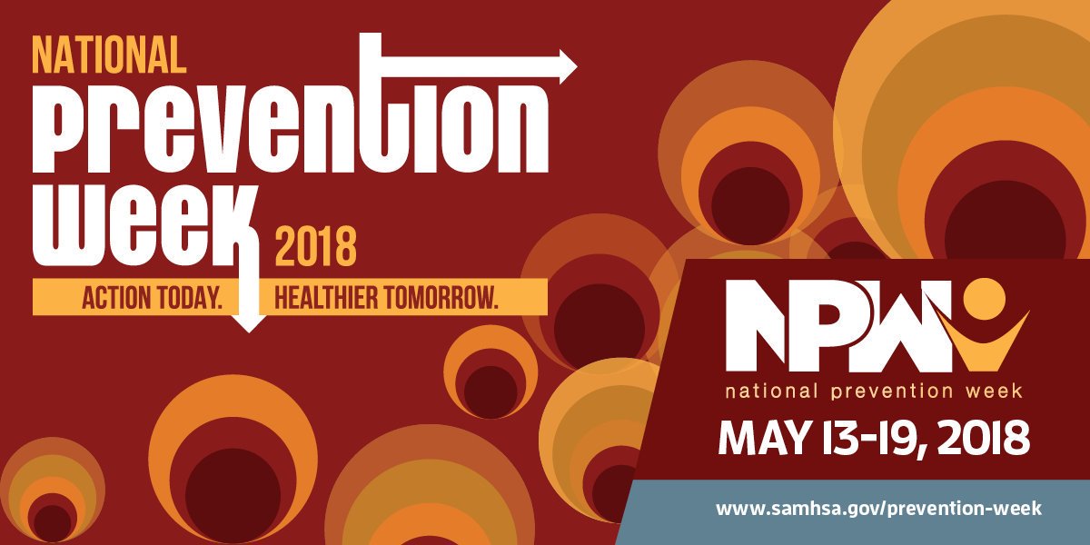 Mark your calendars! <a href="/samhsagov/">SAMHSA</a>'s National Prevention Week 2018 will take place May 13-19, 2018! Learn more: bit.ly/2rfuYZv #NPW2018