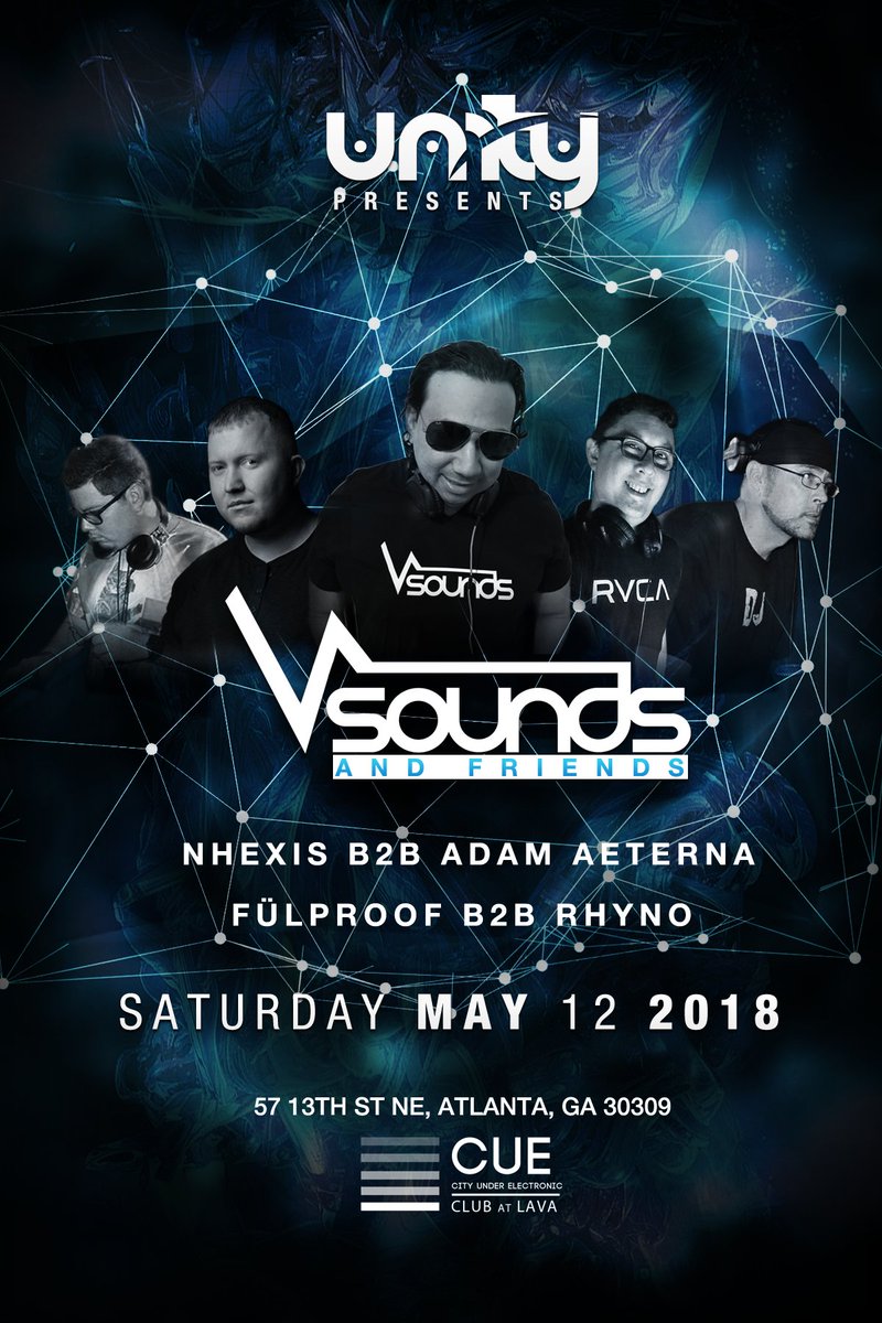 🌟ONE MORE WEEK till <a href="/VSoundsATL/">VSounds ATL</a> &amp; Friends!!🌟

May 12th at <a href="/CosmoLavaLounge/">CosmoLavaLounge</a> CUE CLUB

Friends bringin' the 🔥🔥🔥: <a href="/NhexisOfficial/">Jeremy</a> b2b <a href="/AdamAeterna/">Brian Vallejo</a> &amp; <a href="/Achmiel/">Achmiel / fülproof</a> b2b Rhyno

#FREE Entry before 11 pm

See you on the Dance Floor!🕺💃🕺💃

INFO: bit.ly/2GZ2tZa 
#Unity
#Trance
