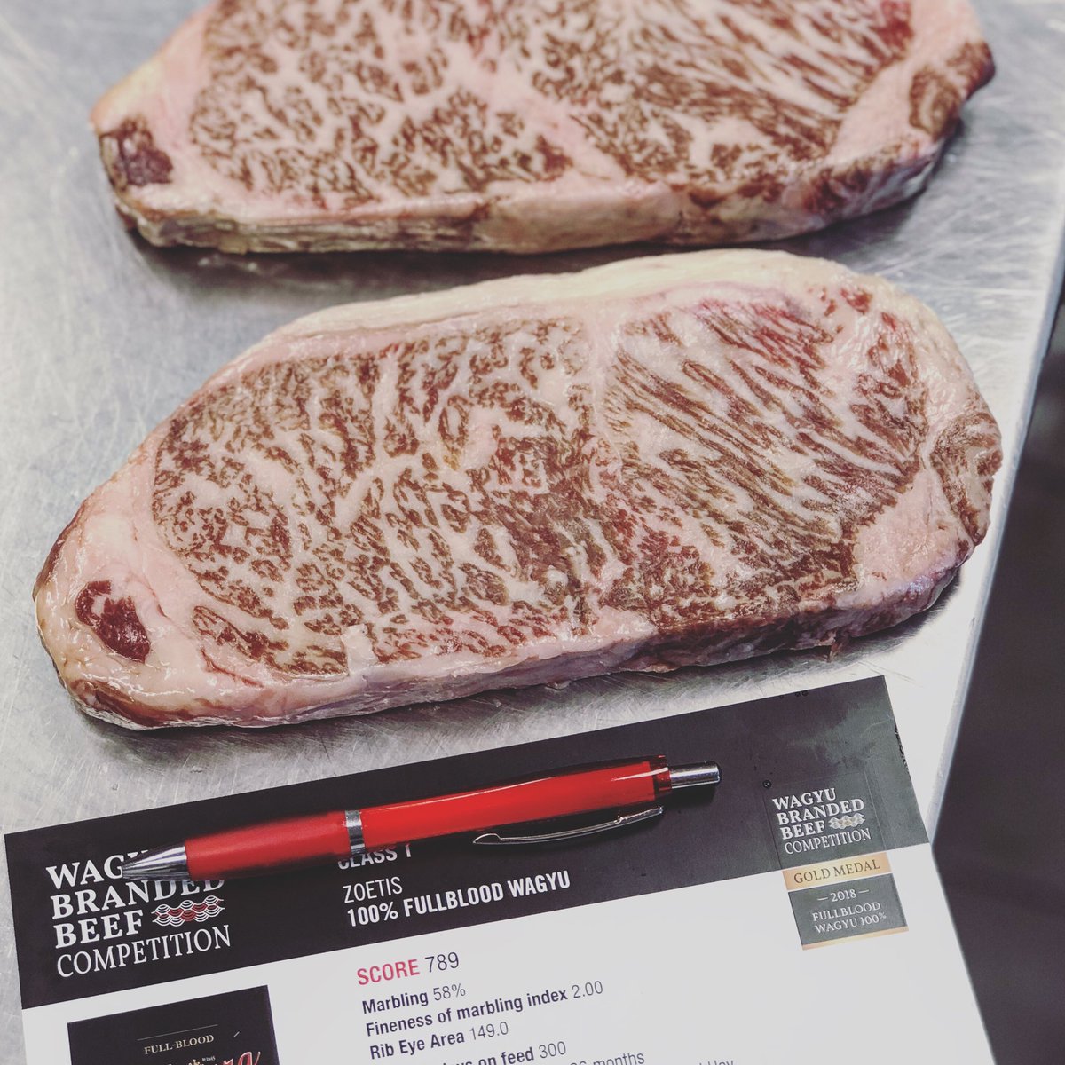 Stoked to win a Gold medal at the Australia Wagyu Association Branded Beef Competion! 
Highest marbling percentage at 58% and largest rib eye area at 149sqcm