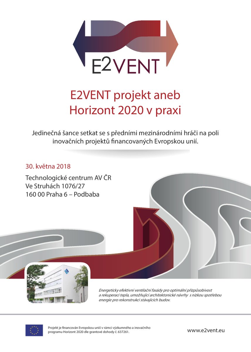E2vent_project's tweet image. FENIX, in collaboration with Technology centre CAS, organizes a workshop named “E2VENT project – Horizon 2020 in practice”.
The participation to the workshop is free of charge, registration: geform.tc.cz/E2VENT_2018/
Download the full agenda: e2vent.eu/public-documen…
