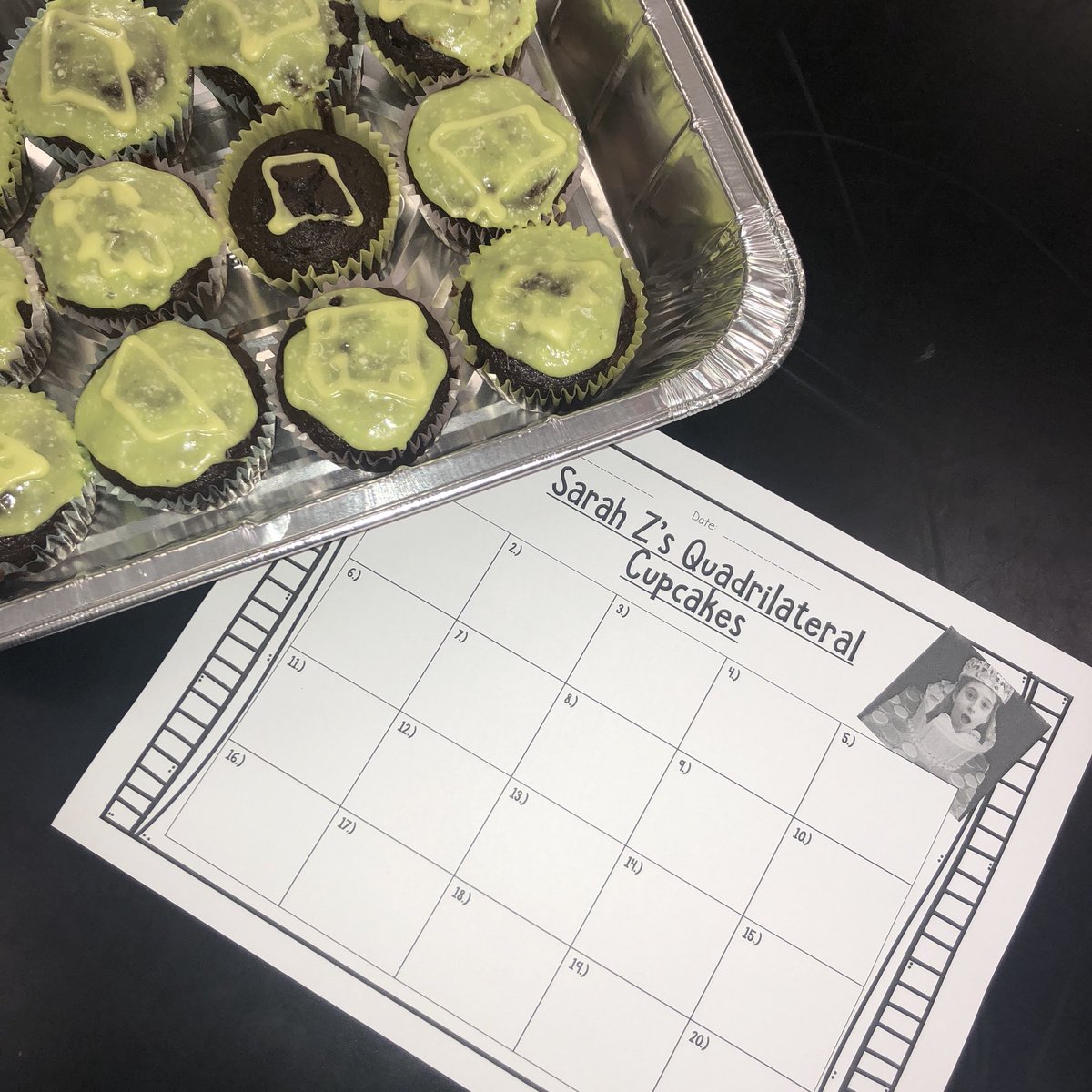 Meet Sarah. She’s our resident baker for math. Today she brought quadrilateral cupcakes in to classify! <a href="/jbland100/">Jay Bland</a> <a href="/APSMorningside/">Morningside ES (APS)</a> <a href="/AudreySofianos/">Audrey Sofianos</a> @HMBrookins <a href="/APSMath/">APS Math Office</a> @apsmath <a href="/ReddHotMath/">Stephanie Reddick</a>