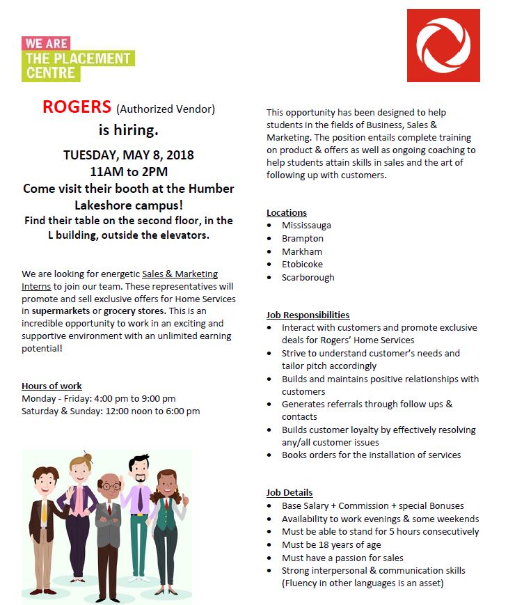 Want to work for <a href="/Rogers/">Rogers</a>? Join us Tuesday May 8 from 11am-2pm on the 2nd floor of L Building @HumberLakeshore ! #humbercollege #jobsearch #gethired #student