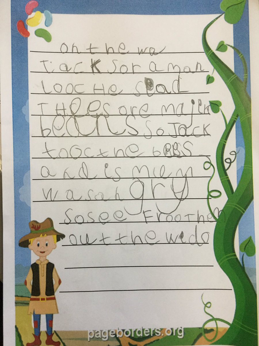 ThamesideSch's tweet photo. Amazing independent writing during challenge time #RSCtps #nolimits #everyonesastoryteller #jackandthebeanstalk https://t.co/92N2ff805N