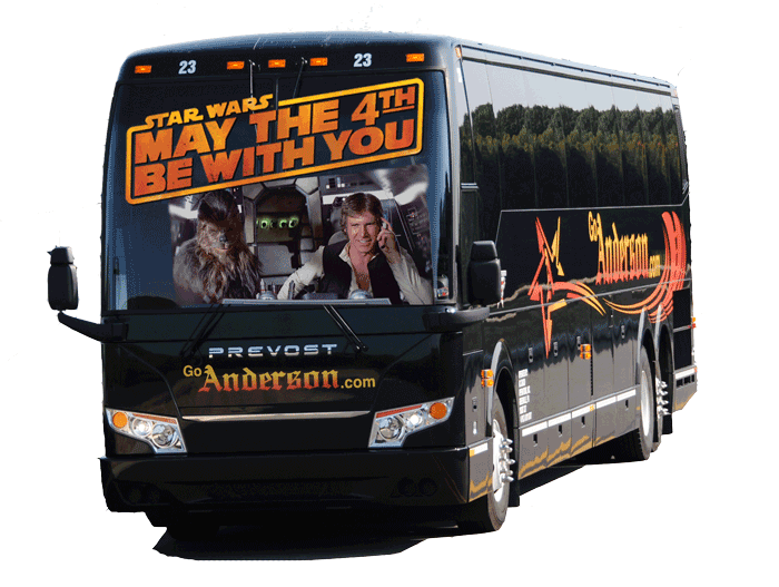 GoAndersonCoach's tweet photo. A motorcoach is pretty close to the Millennium Falcon... #Maythe4th #StarWarsDay #HappyStarWarsDay #Chewbacca #RIPHan #UseTheForce https://t.co/De5mSS7Dqg