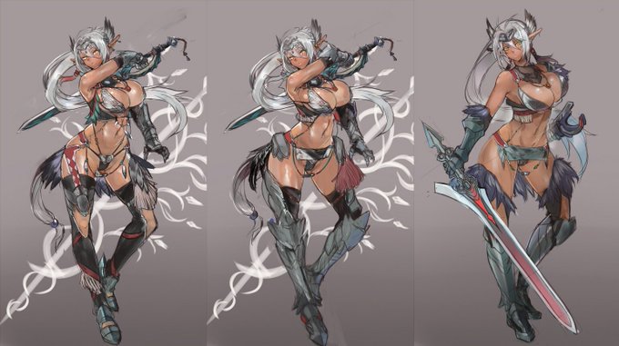 FANBOXにはもう投下したけど、ダークエルフな絵のデザインの途中経過。 