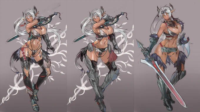 FANBOXにはもう投下したけど、ダークエルフな絵のデザインの途中経過。 
