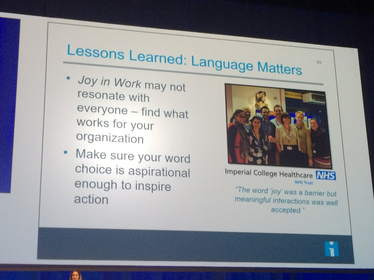 HCImproveForum's tweet photo. Choose a word that works for you and your staff - "joy in work" doesn't work for everyone #Quality2018 #qff6 https://t.co/phbOZODNQD