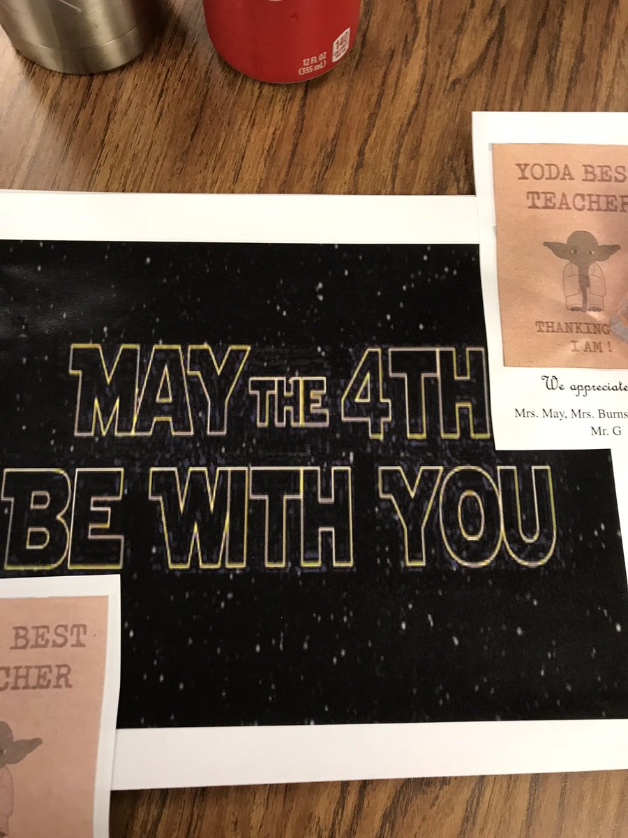 Mrs_Rumsey1's tweet photo. Such a fun and special treat to celebrate!  Thanks @ConnieCmay, @MisterG1906, and @teresaburnsrob1 #MayTheFourthBeWithYou https://t.co/BAKUQsnKGt