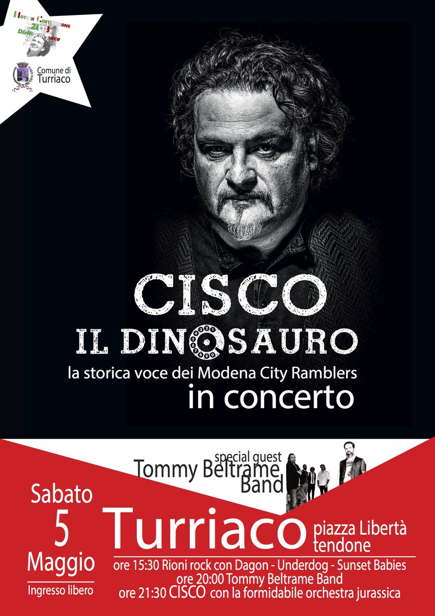 Sabato 5 Maggio ore 21 a #Turriaco tendone in piazza Libertà #Cisco voce storica dei #modenacityramblers in concerto anche con #SaporiUnited Ingresso libero