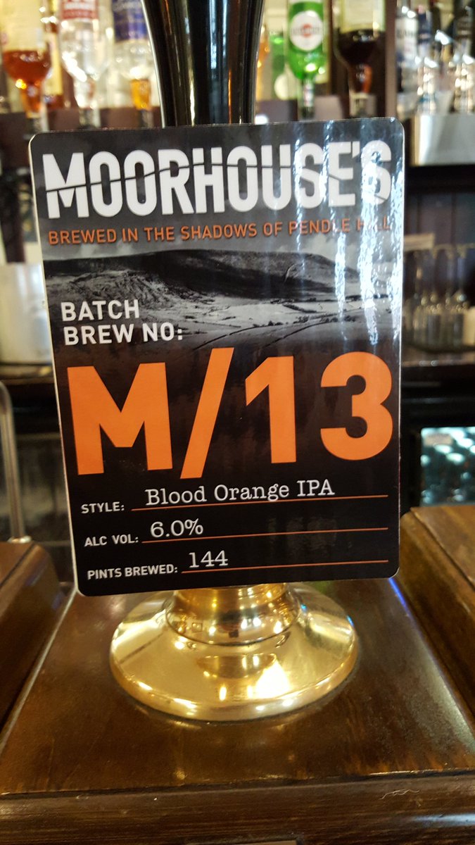 new from <a href="/Moorhousesbrew/">Moorhouse's Brewery</a> m13 a 6% blood orange and pineapple IPA...come down and try it....