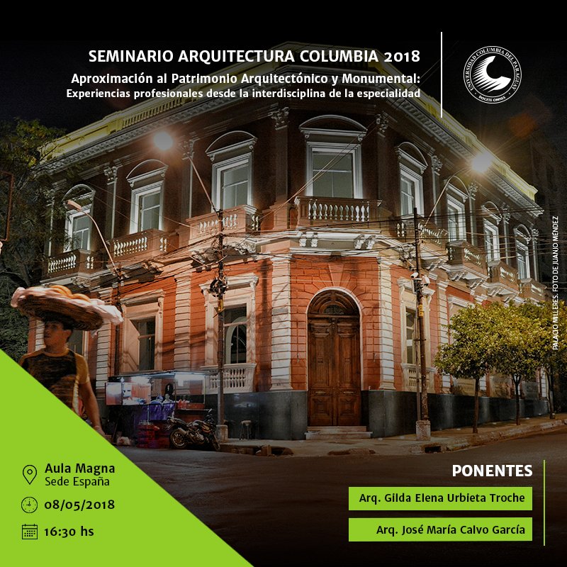Continuando con el ciclo de charlas que ofrece la carrera de Arquitectura, te invitamos a la segunda edición del ‘‘Seminario Arquitectura Columbia 2018’’. Agenda esta fecha, martes 08 a las 16:30 hs, en el Aula Magna. 📝🙌