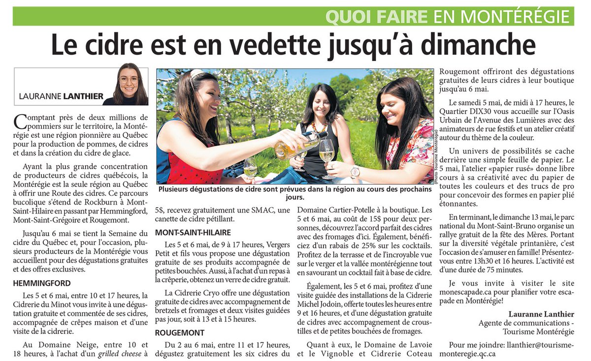 Saviez-vous que la Montérégie est la seule région au Québec a posséder une Route des cidres? Profitez de la Semaine du cidre du Québec pour la parcourir et faire de belles découvertes!🥂 <a href="/Cidreduquebec/">Cidre du Québec</a> Pour plus d'information, visitez monescapade.ca/fr/la-semaine-…