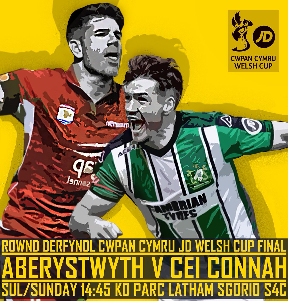 sgorio's tweet photo. 2017/18 Rownd Derfynol Cwpan Cymru JD 🏆

@AberystwythTown v @the_nomads

Yn Fyw/Live: Sul/Sunday 14:15
S4C + https://t.co/ORsH73AXJs (FB Live)

Pwy sydd am fynd a hi? 👀 https://t.co/yWpVingmrZ