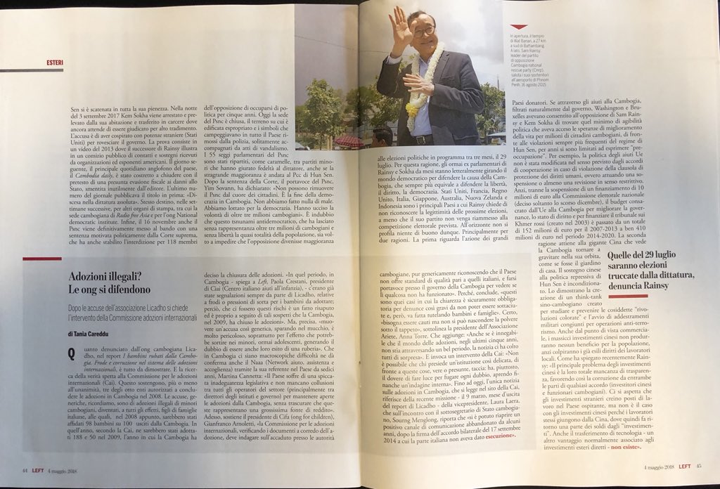 Matteo_Angioli's tweet photo. Su #Left di questa settimana racconto la lunga lotta di Sam Rainsy per la democrazia in #Cambogia. Grazie a @LeftAvvenimenti https://t.co/6gL2AysbK4