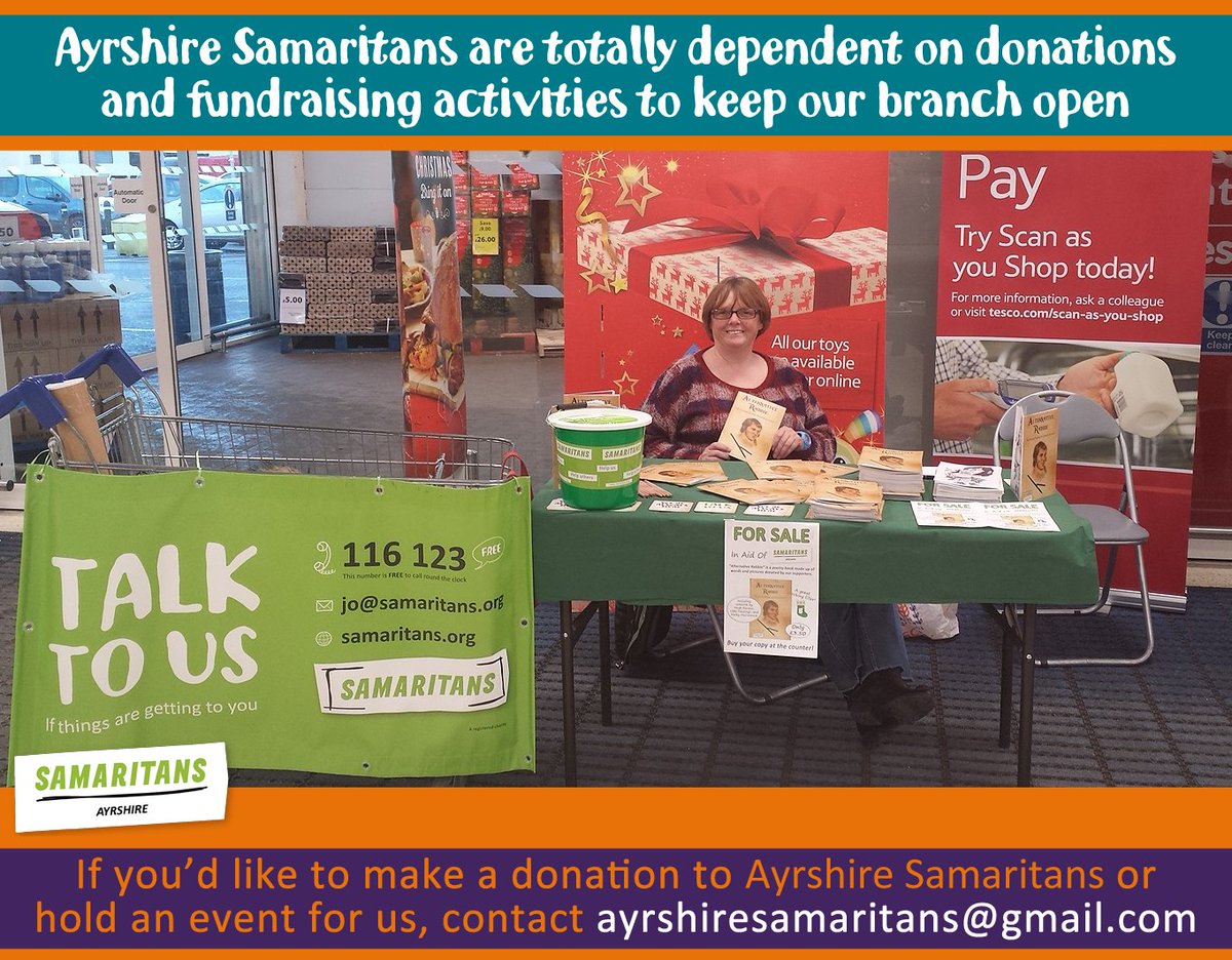 SusieInAyrs's tweet photo. We receive no government/statutory #funding &amp; are totally dependent on donations to keep our branch open. If you'd like to #donate to #Ayrshire Samaritans or hold an event for us, email ayrshiresamaritans@gmail.com #FridayFeeling #charity #smalltalksaveslives #Fundingtweets https://t.co/Pf18ulOV2d