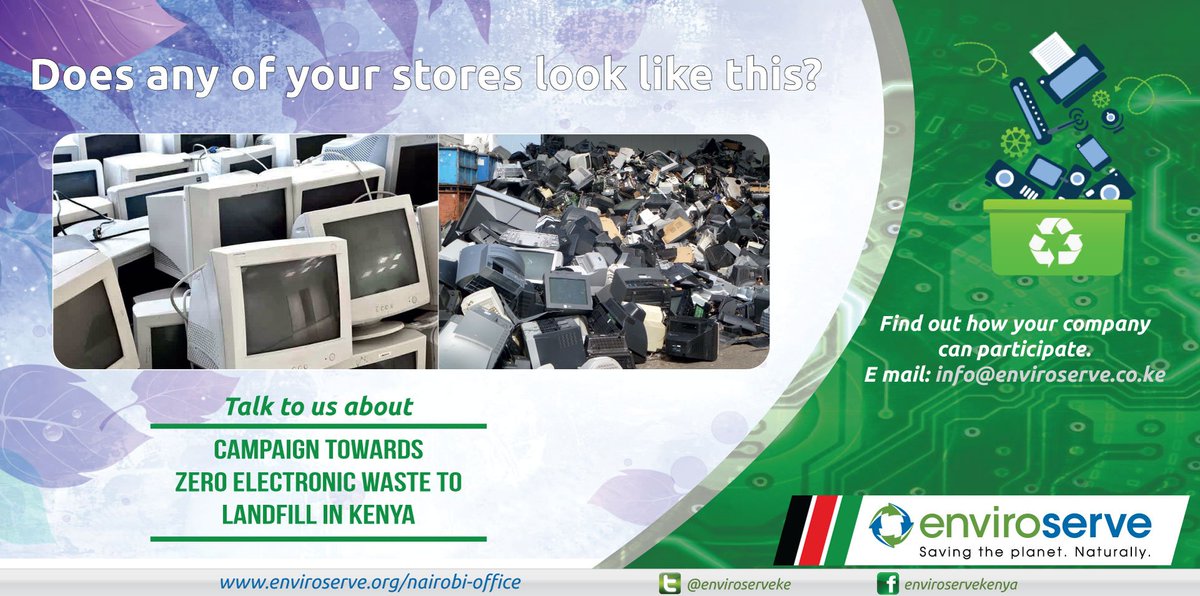 enviroserveke's tweet photo. Organizations are spending a fortune in warehouse spaces to keep old electronics to avoid endangering our environment. As you review your sustainable practices, give a thought safe disposal of electronic waste.#zeroewastetolandfill #SIBConference2018 Westlands #gokthisweek https://t.co/8msVSDb8DW