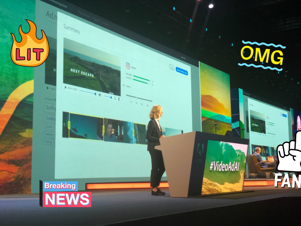 SimonJHarris's tweet photo. This is next Level: Sensai #VideoAdAI in @AdobeAds to automatically transcreate &amp; optimise creative across channels for maximum VTR 👾👾👾 #AdobeSummit https://t.co/cqutZfxWSK