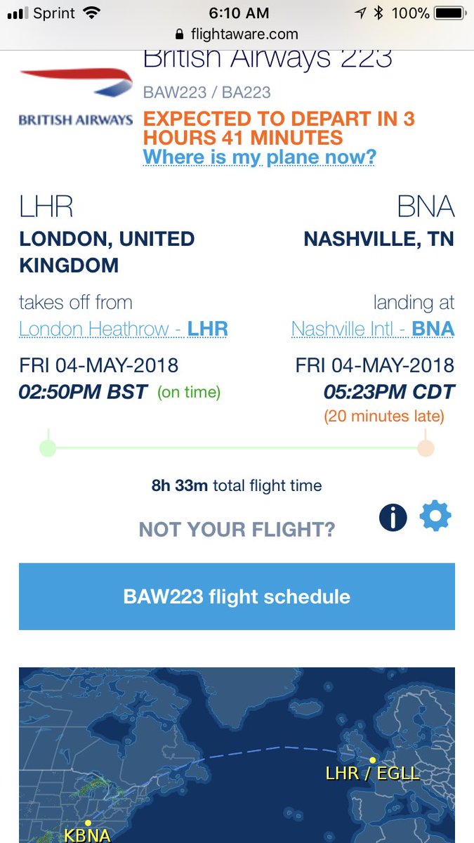 VikramGopal85's tweet photo. Wishing @British_Airways #BA223 a pleasant inaugural flight from @HeathrowAirport to @Fly_Nashville shortly!!!! #historic #inaugural #BALovesNashville https://t.co/xYo4f6dzGo