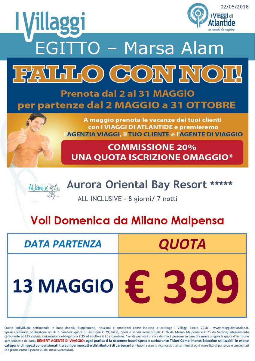 ViaggiAtlantide's tweet photo. Ultimi posti per #MarsaAlam con partenza Domenica 13 Maggio da Milano Malpensa ✈️ 
8 giorni / 7 notti di completo relax 🏖️  all'Atlantis Club Aurora Oriental  Bay 5* in trattamento di All Inclusive 🥂
Per maggiori info➡️ https://t.co/YJaTh12Ct1
#Egitto #Lastminute #Travel https://t.co/cTClY40Btb