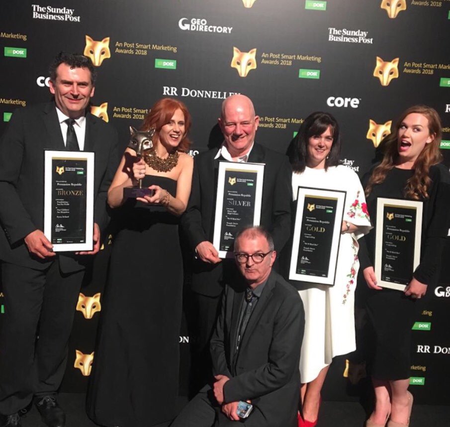 Wow! What a night. Bronze, silver and gold. Amazing clients <a href="/FocusIreland/">Focus Ireland</a> <a href="/TempleStreetHos/">CHI at Temple Street</a> We <a href="/PersuasionRepub/">Persuasion Republic</a> are just over the moon! Congratulations to all #TheSmarts @PostMedia_Irl
