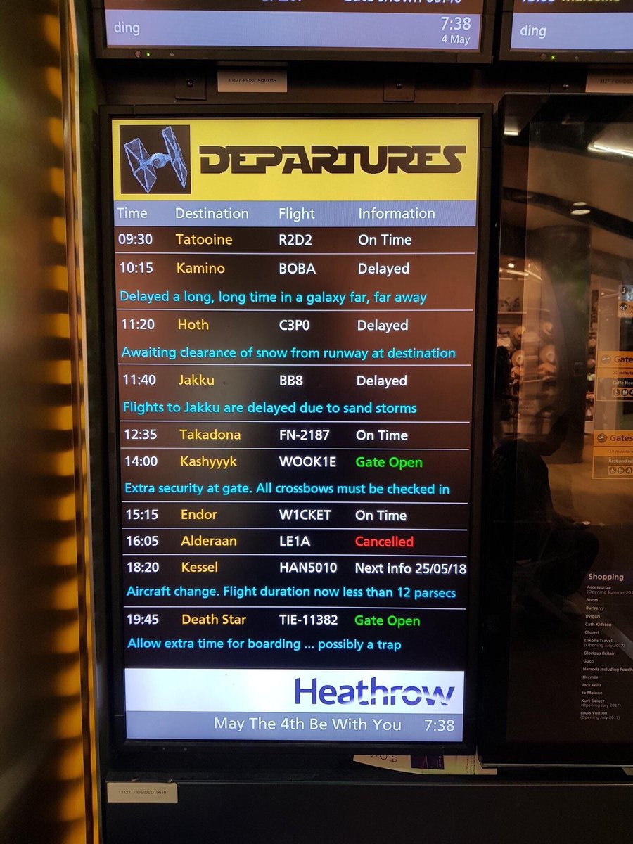 Possibly one of the best things I’ve ever seen. <a href="/HeathrowAirport/">Heathrow Airport</a>  #StarWarsDay #MayTheFourth