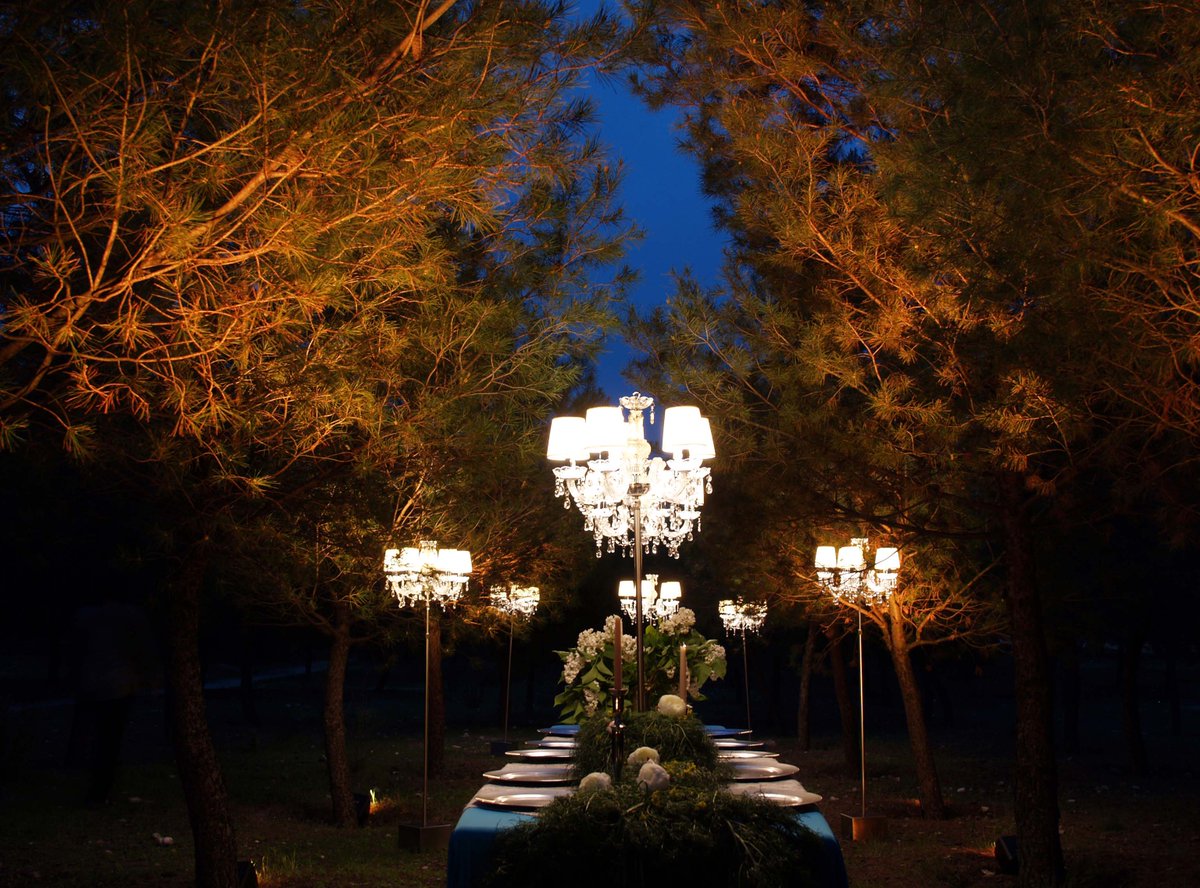 Lámparas inalámbricas para bodas en mitad de un bosque. Más información en la web neoluz.es