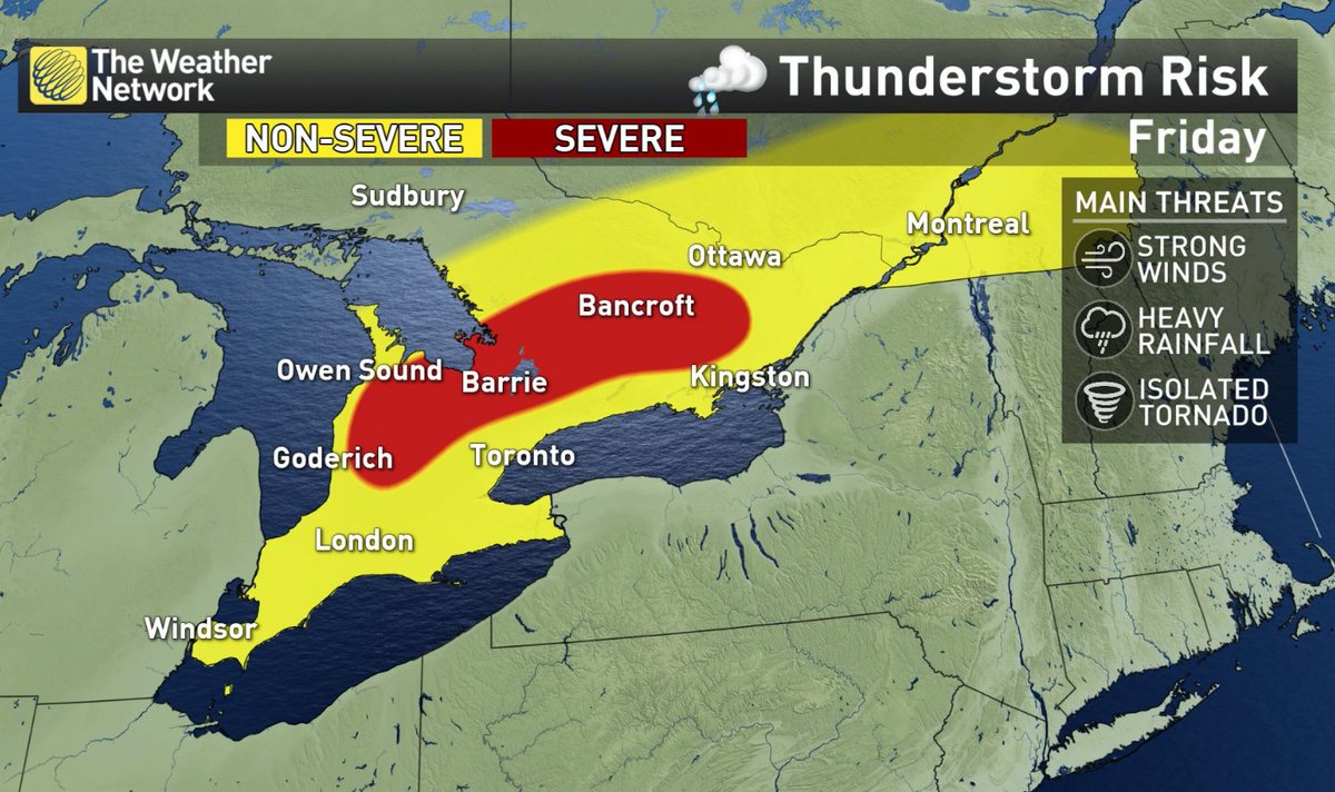 Despite the hit &amp; miss nature of thunderstorms in southern Ont today, the strong &amp; potentially damaging winds are a guarantee. Our chief met says, "the storm threat is real" and 24 hours from now, everyone will be talking about today's weather. Details: ow.ly/zPXK30jPAkQ
