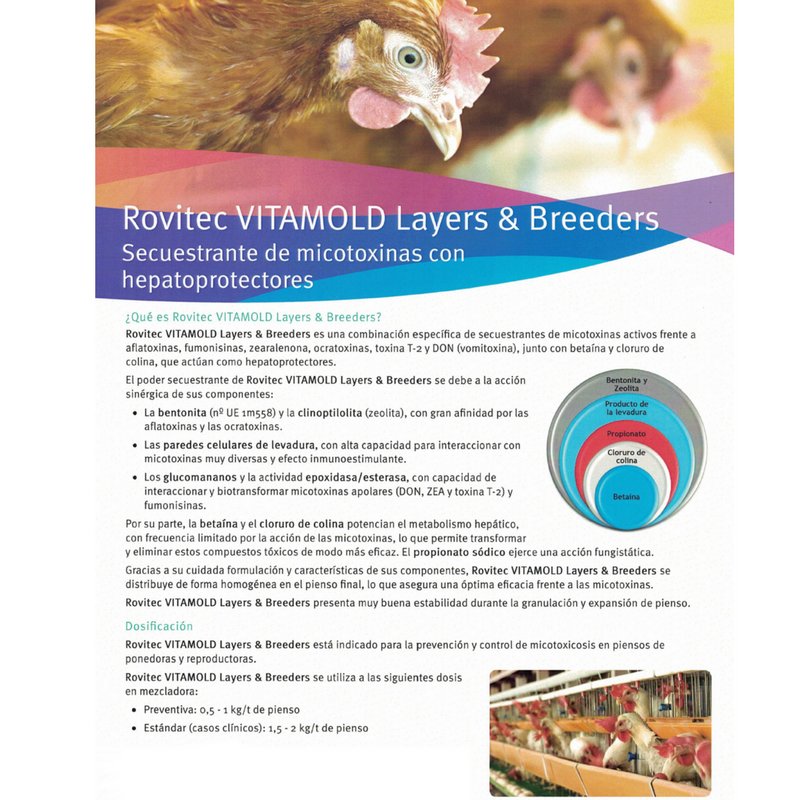 pecusvet's tweet photo. ROVITEC VITAMOLD Layers & Breeders. #Secuestrante de #micotoxinas indicado para la prevención y control de micotoxicosis en #piensos de #ponedoras y reproductoras.
➕info sobre nosotros y otros productos: https://t.co/J1fze3s2YF https://t.co/NxN3PxnQm4