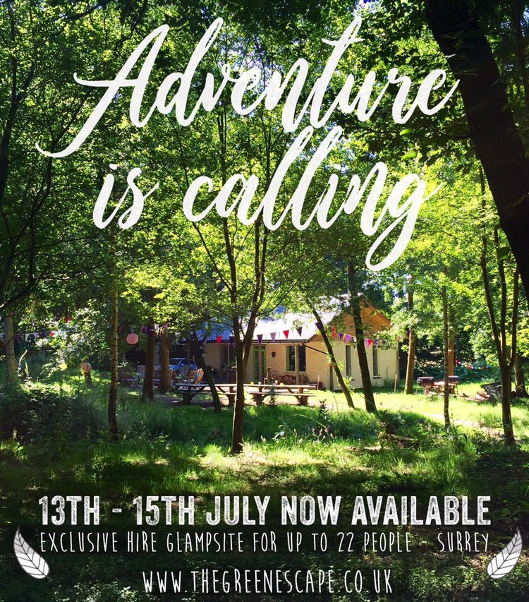 GreenEscapeUK's tweet photo. We’ve had a cancellation so 13th-15th July is now available! Our weekends are all booked up until end of September so if you fancy an adventure in our secret group #glamping woodland in #Surrey then get in touch toot sweet x https://t.co/MTynPuZpUd
