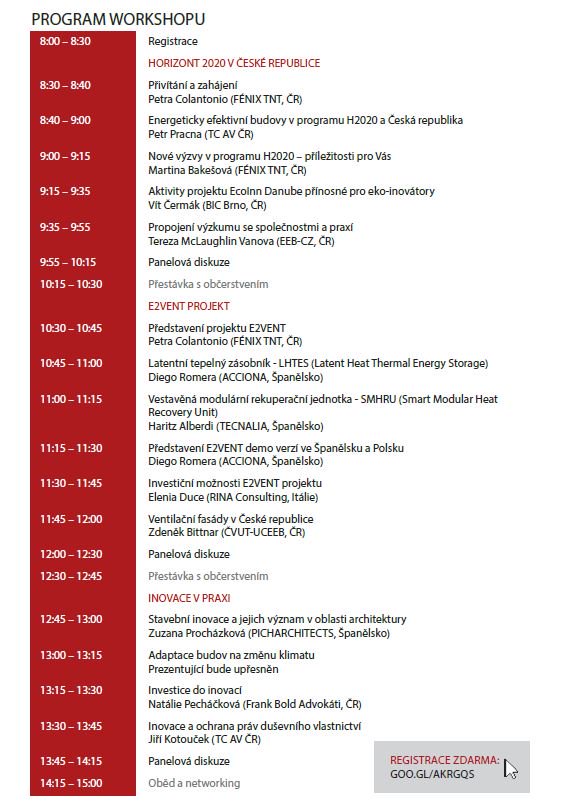 E2vent_project's tweet photo. @FENIXTNT1 , in collaboration with Technology centre CAS, organizes a workshop named “E2VENT project – Horizon 2020 in practice”. 
The participation to the workshop is free of charge, registration: https://t.co/oawi0GUOWd
Download the full agenda: https://t.co/eB1TuLQFRY https://t.co/ZsDyeabPcm