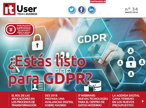 ITUser_ITDM's tweet photo. En la #RevistaDigital  #ITUserMayo toda la información sobre #GDPR , #DES2018 o #aslan2018 entre muchas otras cosas. No te olvides de guardarla y abrirla con A. Reader. https://t.co/nnFbBZSm9n https://t.co/mRuv9IAd60