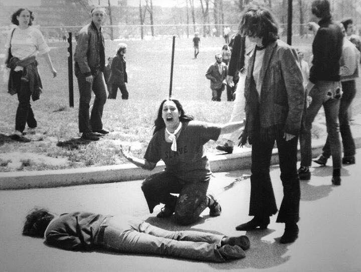 We will never forget: "At 12:24 pm, May 4, 1970, the Ohio National Guard fired on a group of unarmed protestors at Kent State University, killing 4 students and wounding 9 others. 67 shots were fired by 29 of the 77 guardsmen over a period of 13 seconds." #Resistance