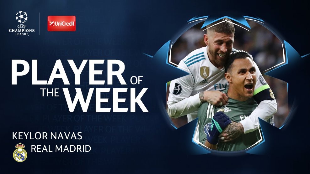 ChampionsLeague's tweet photo. 👏 Bravo to @realmadrid keeper @NavasKeylor - the man you voted as #UCL Player of the Week! 🙌 https://t.co/vlupfspJut